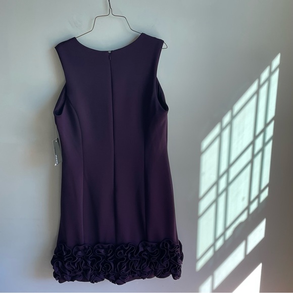 Donna Ricco Sleeveless Sheath Dress Purple Cupcake Ruffle Hem Scuba Size 14 - Picture 6 of 9